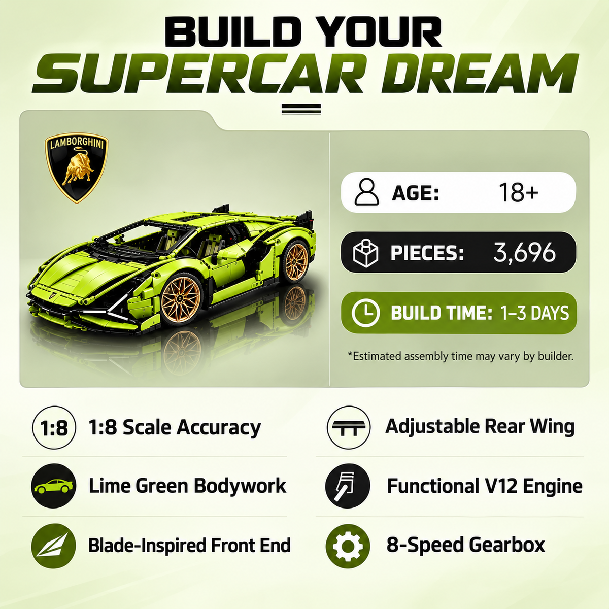 Lamborghini Aventador Supercar Building Kit – Technic-Style Model